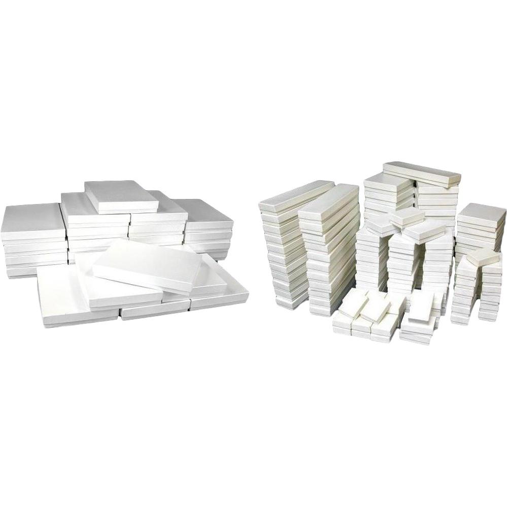 White Cotton Filled Jewelry Gift Boxes For Display Showcases Kit 125 Pcs