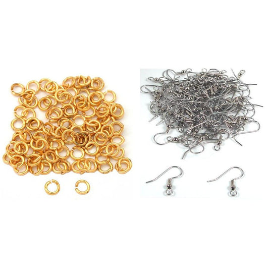 Gold Color Plated Jump Rings & White Plated Shepherd Hook Earrings Kit 200 Pcs