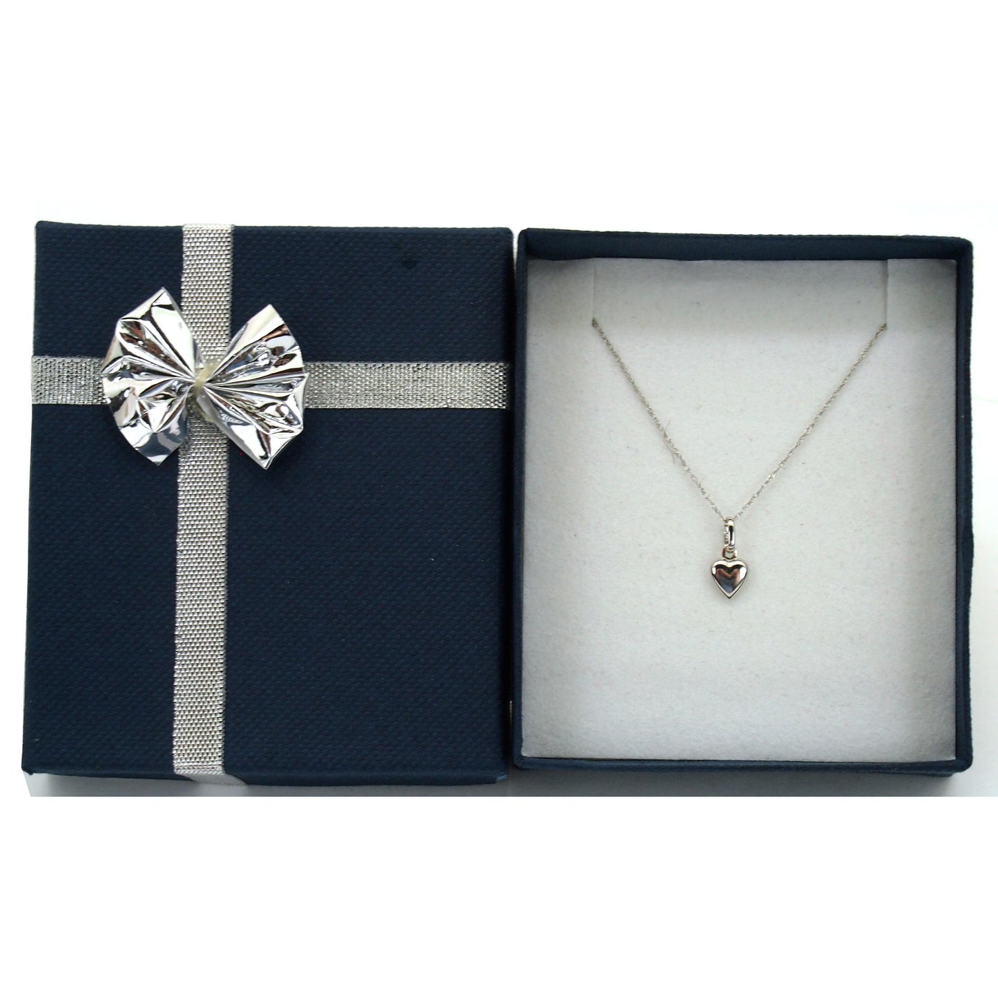 14K White Gold Heart Charm with 18" White Gold Cable Chain & Gift Box