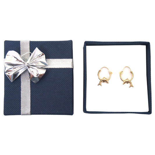 14K Yellow Gold Dolphin Hoop Earrings with Blue Gift Box