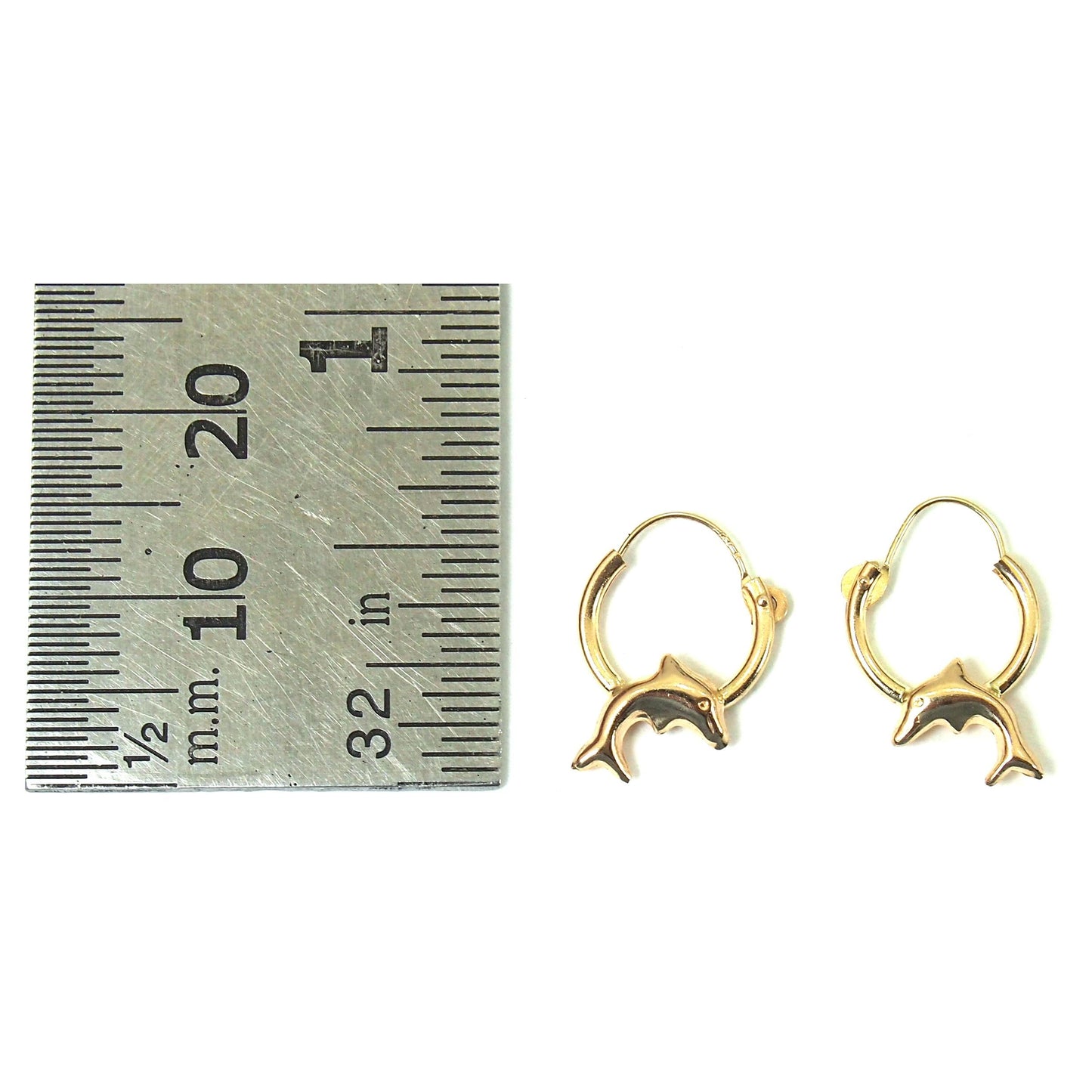 14K Yellow Gold Dolphin Hoop Earrings with Blue Gift Box