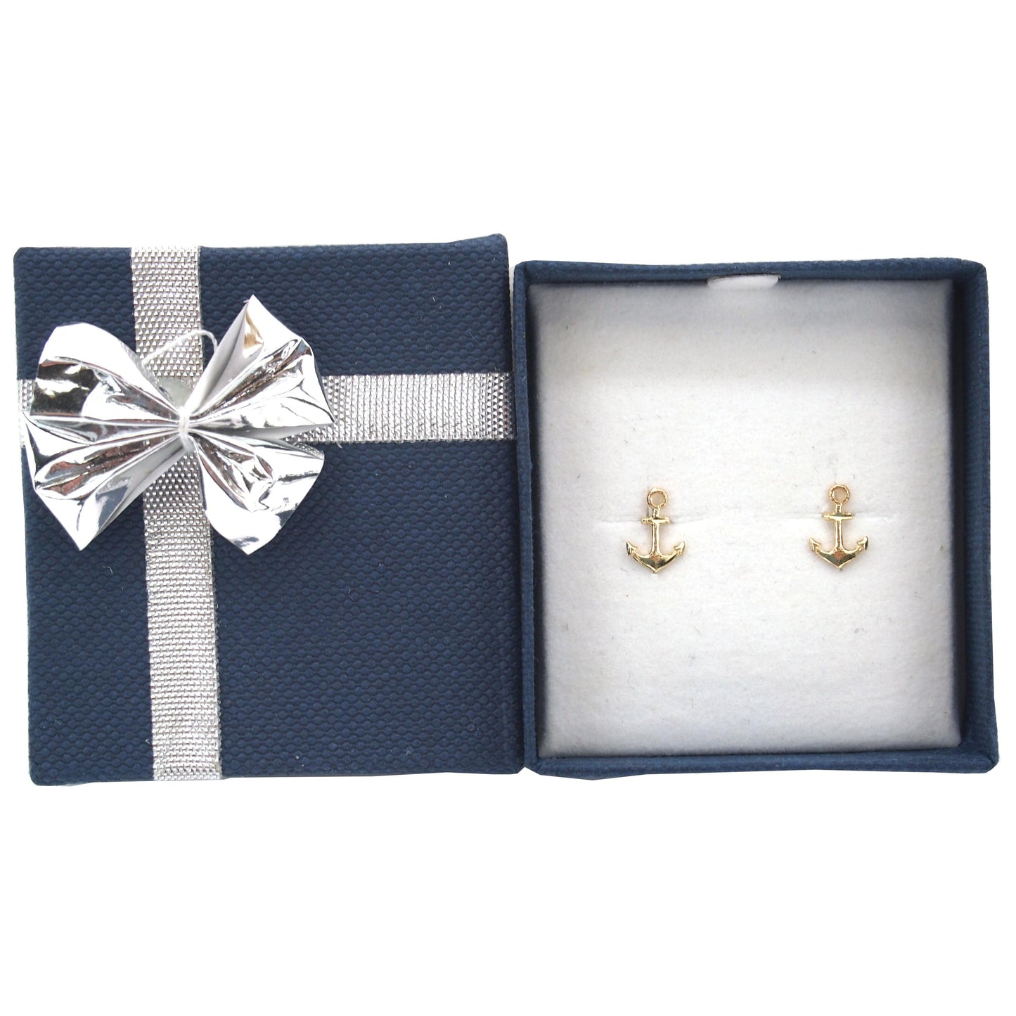 14K Yellow Gold Anchor Earings with Bow Tie Gift Box