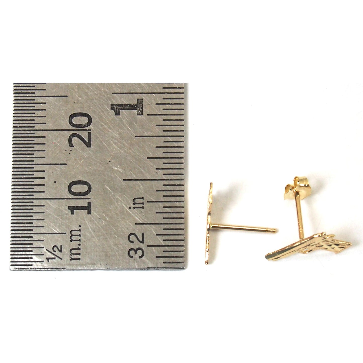 14K Yellow Gold Handgun Pistol Gun Stud Earrings with Bow Tie Jewelry Gift Box