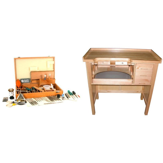Jewelers Work Bench with Case of 64 Watch Repair Tools