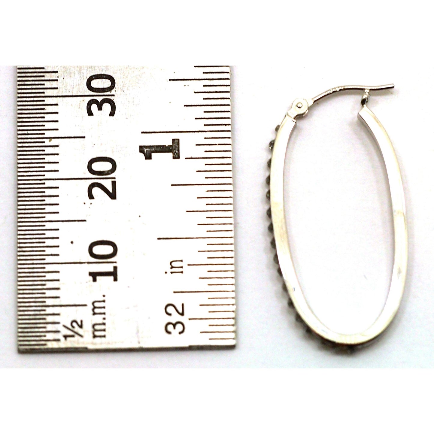 14K White Gold Diamond Hoop Earrings with Blue Jewelery Gift Box