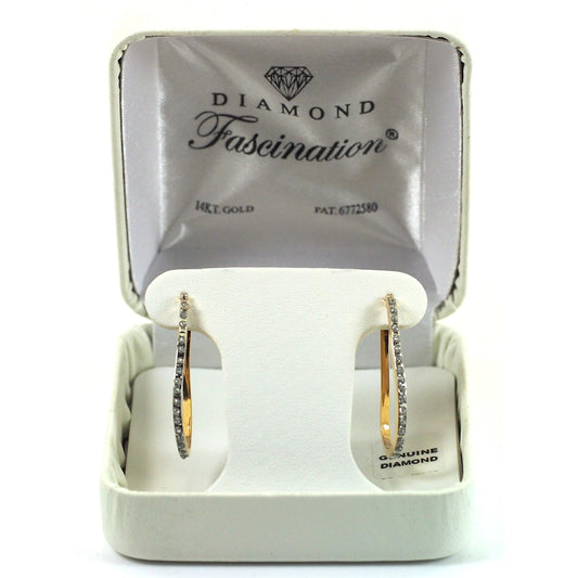 14K Yellow Gold Diamond Hoop Earringas with Jewelry Gift Box