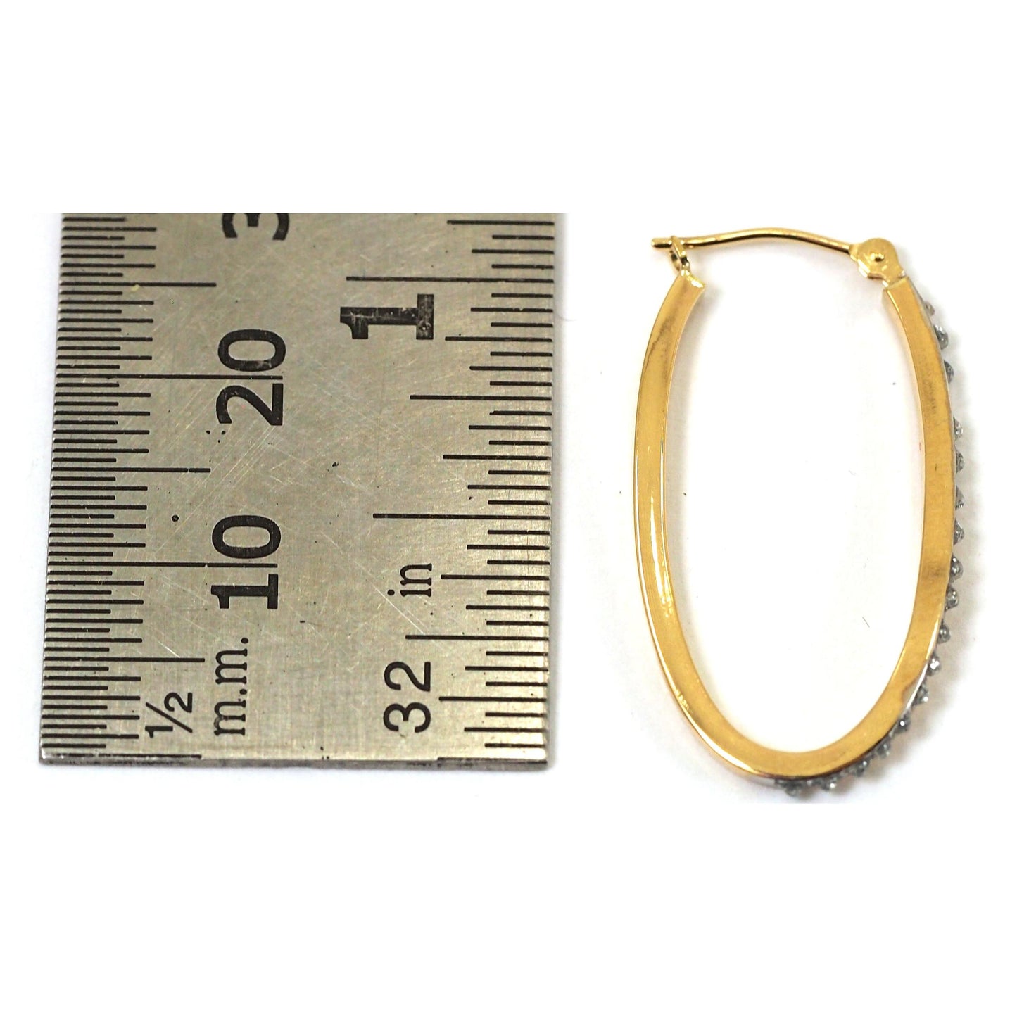 14K Yellow Gold Diamond Hoop Earringas with Jewelry Gift Box