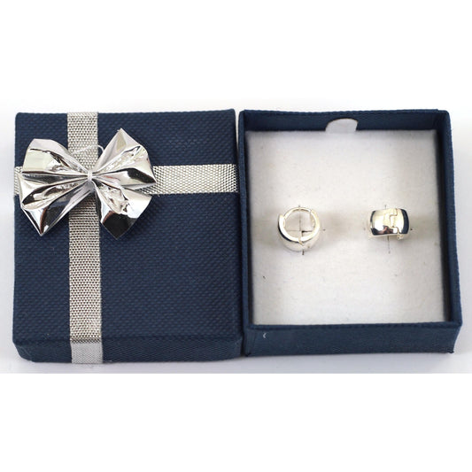 Sterling Silver Huggie Hoops Ear Jewelry Earrings with Blue Gift Box