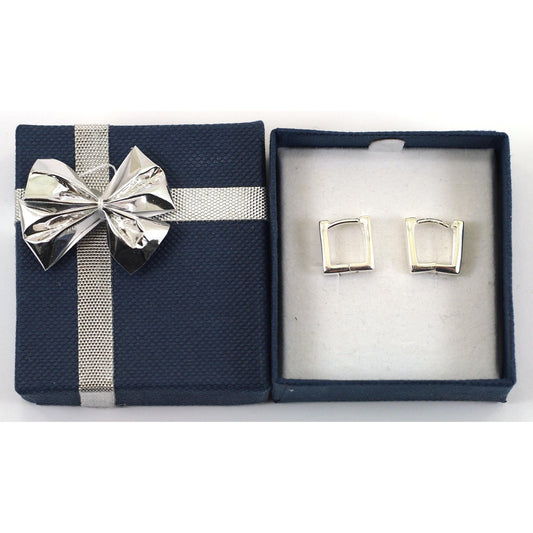 Sterling Silver Huggie Square Hoop Earrings with Blue Jewelry Gift Box