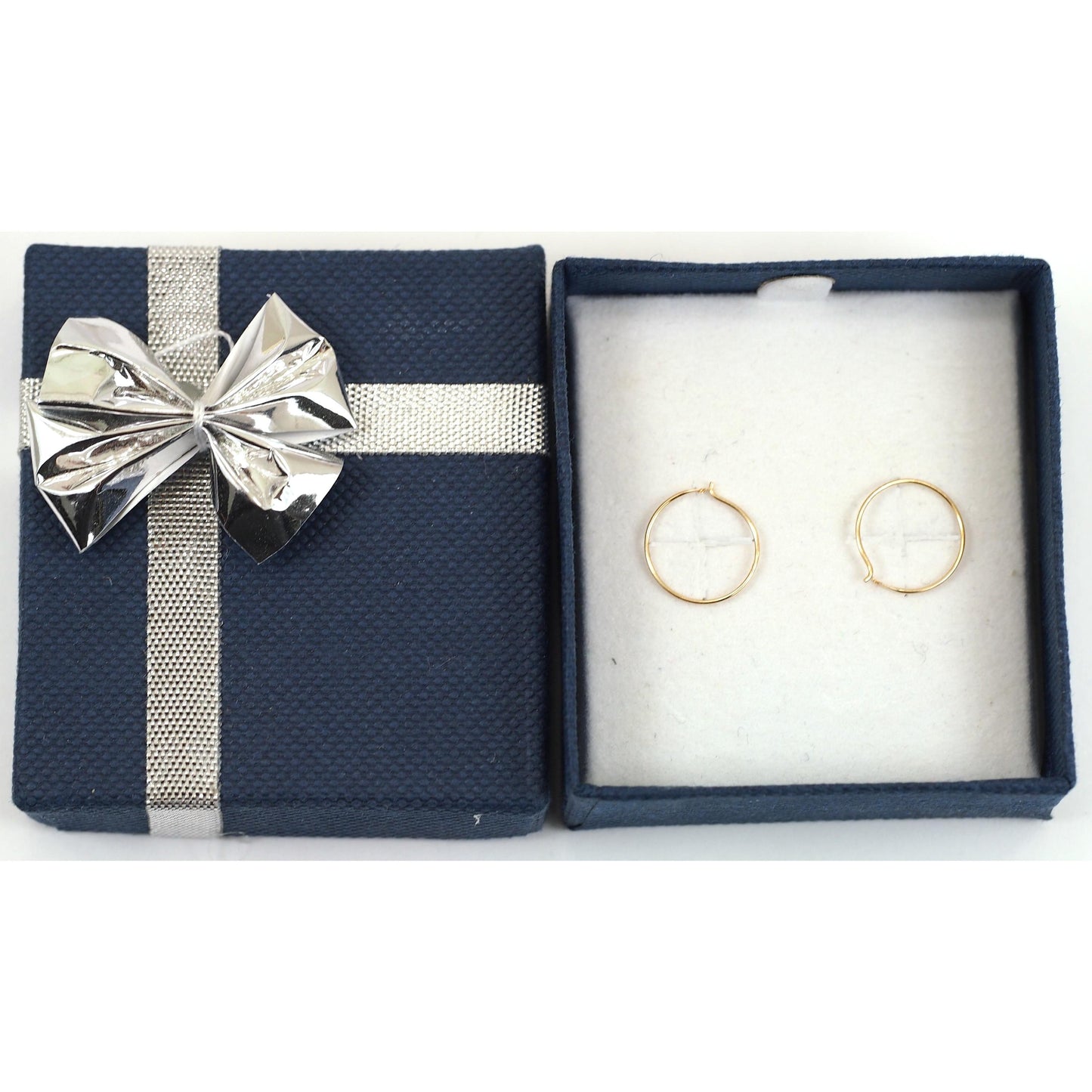 14K Yellow Gold Endless Hoop Earrings with Blue Jewelry Gift Box