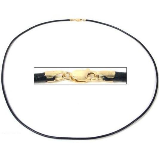 Black Leather Cord Necklace Jewelry 14K Gold Clasp 16" 2 Pcs