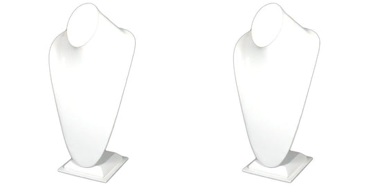 White Faux Leather Necklace Bust Jewelry Display 14 1/2" 2 Pcs