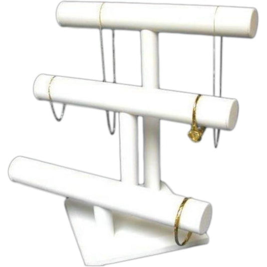 12" x 12" White Faux Leather Triple Tier T-Bar Bracelet Chain Display 3/4" 2 Pcs