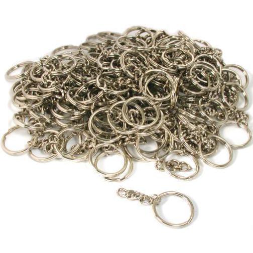 144 Nickel Plated Key Ring with Chain 28mm x 3mm