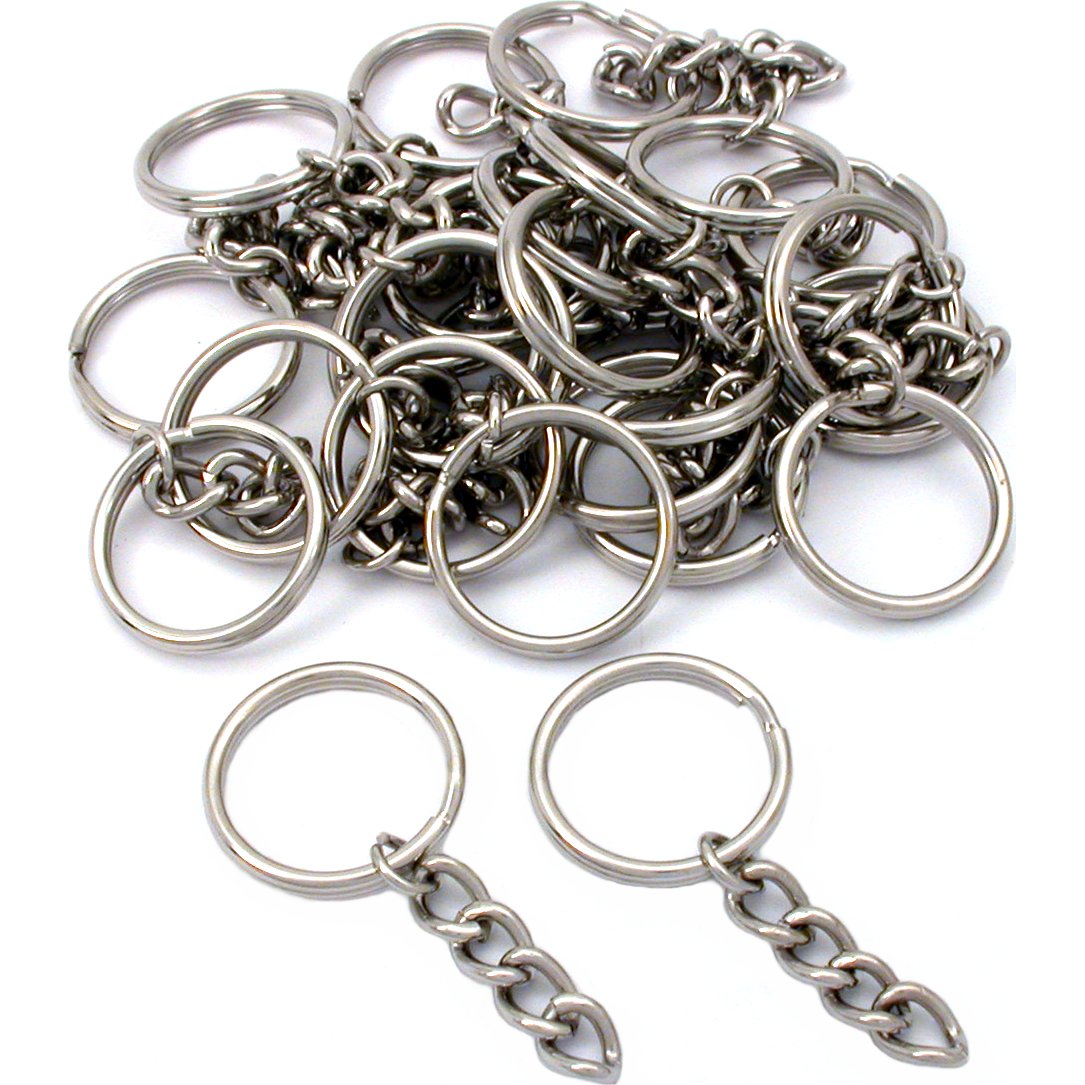 25 Nickel Plated Key Chain Ring & Chain 28mm x 3mm – FindingKing