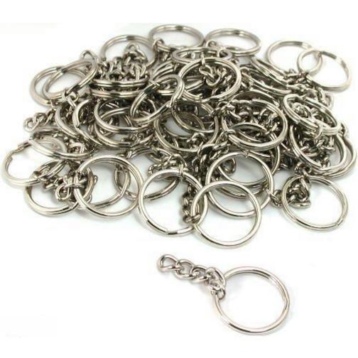 50 Nickel Plated Key Ring with Chain 28mm x 3mm