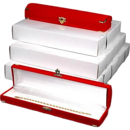 12 Red Velvet Bracelet Boxes With Brass Corners 8 3/4"