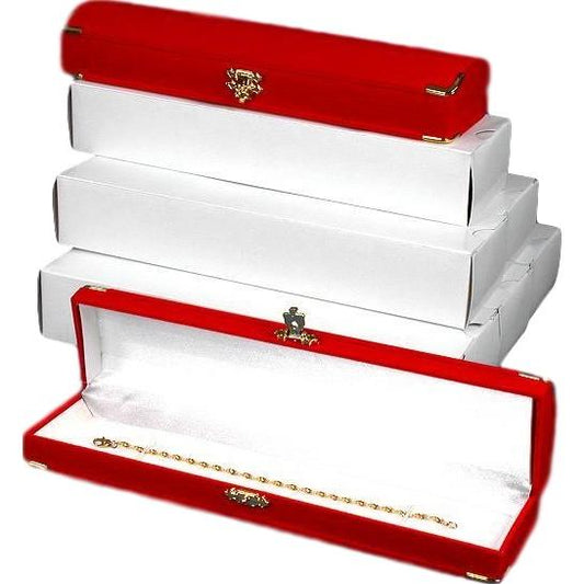 6 Red Velvet Bracelet Boxes With Brass Corners 8 3/4"