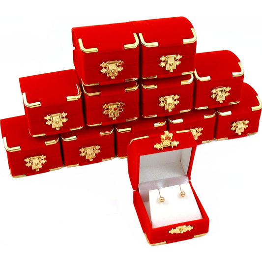 12 Red Velvet Earring Boxes With Brass Corners 2 1/8"