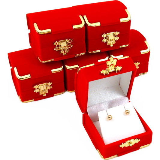 6 Red Velvet Earring Boxes With Brass Corners 2 1/8"