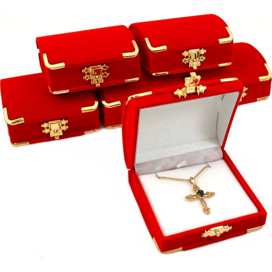 6 Red Velvet Pendant Boxes With Brass Corners