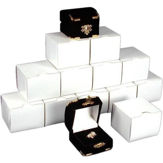 12 Black Velvet Ring Boxes With Brass Corners