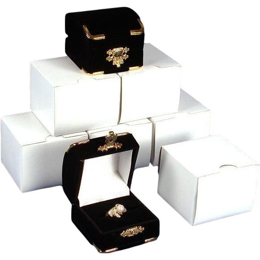 6 Black Velvet Ring Boxes With Brass Corners