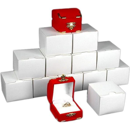 12 Red Velvet Ring Boxes With Brass Corners