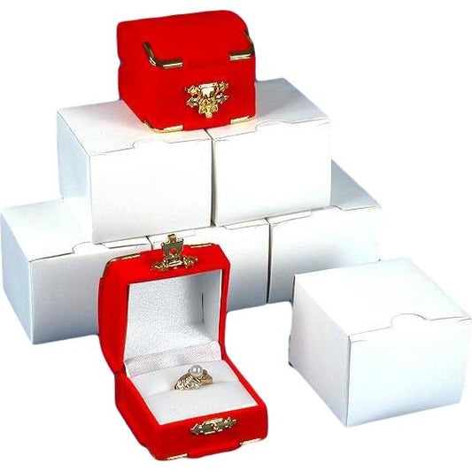 6 Red Velvet Ring Boxes With Brass Corners