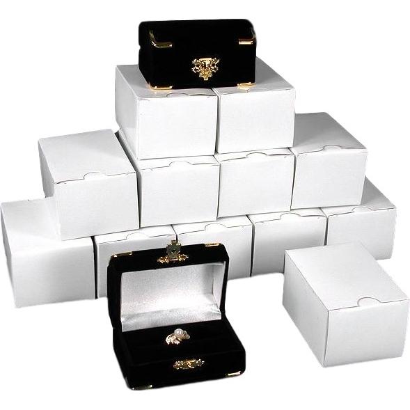 12 Double Ring Gift Boxes Black Flocked Jewelry Display