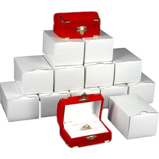 12 Red Velvet Double Ring Boxes With Brass Corners