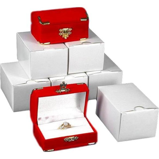 6 Red Velvet Double Ring Boxes With Brass Corners