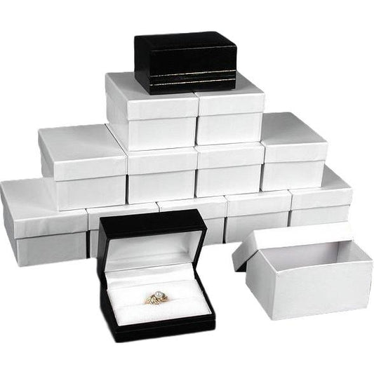 12 Double Ring Gift Boxes Black & White Leather Display