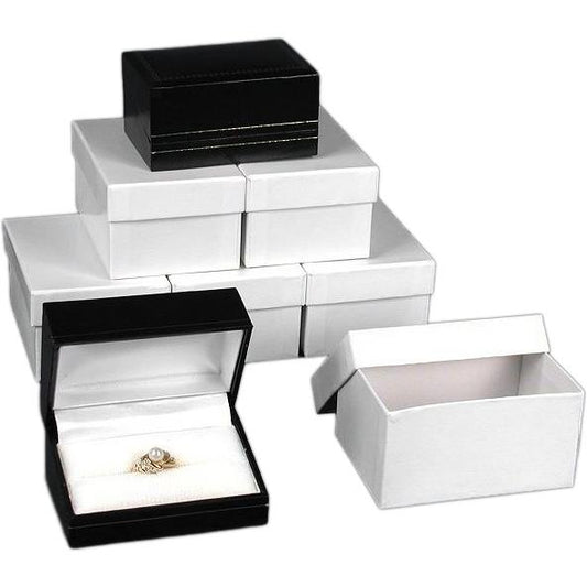 6 Double Ring Gift Boxes Black & White Leather Display
