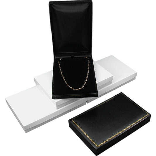 3 Necklace Boxes Black Leather Jewelry Gift Display Box