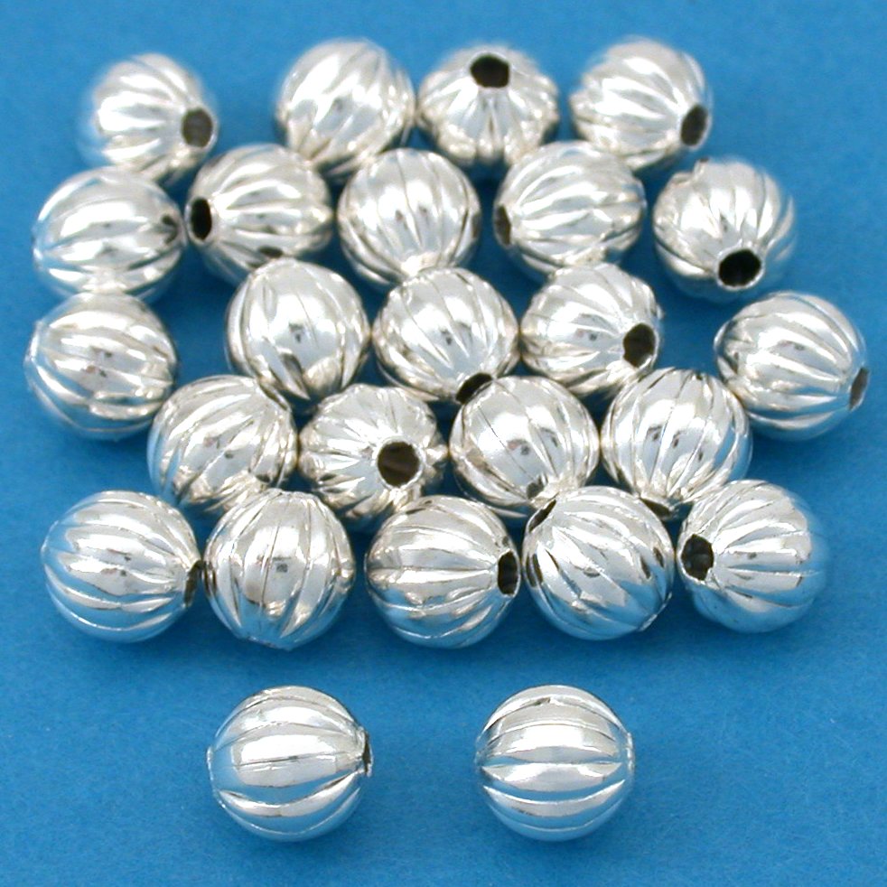 Round Corrugated Beads Silver Plated 6mm 25Pcs