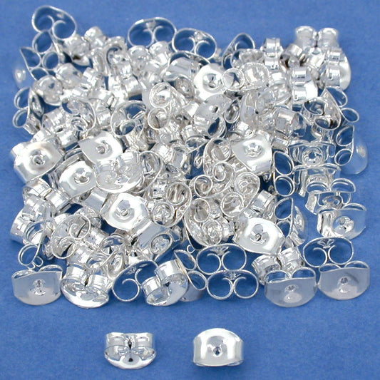 Earring Backs Silver Plated 4mm 50 Pairs
