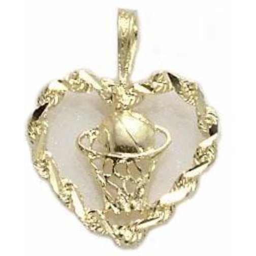 Basketball & Hoop Heart Charm 14k Gold 17mm