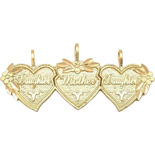 Mother & Daughter Heart Charm Breakable Diamond-Cut 14k Gold 17mm