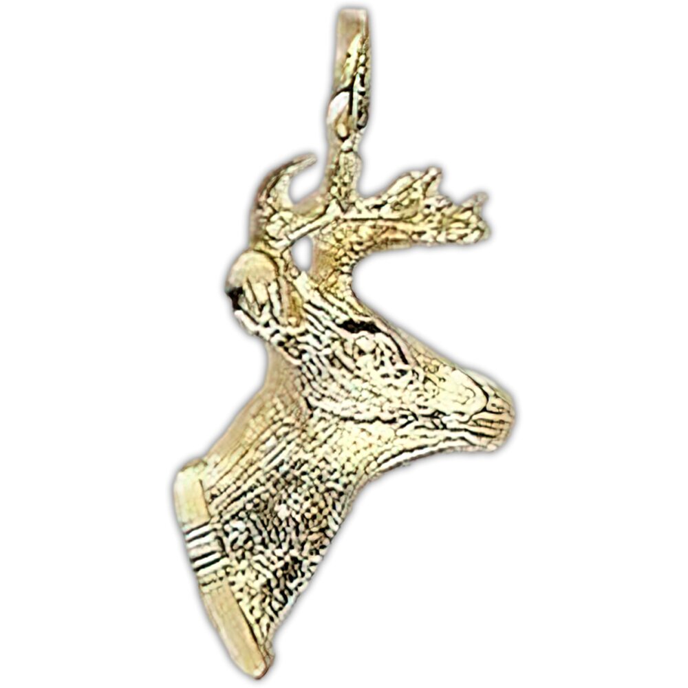 14K Gold Deer Head with Antlers Charm Pendant Jewelry 17mm