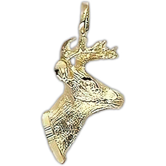 14K Gold Deer Head with Antlers Charm Pendant Jewelry 17mm