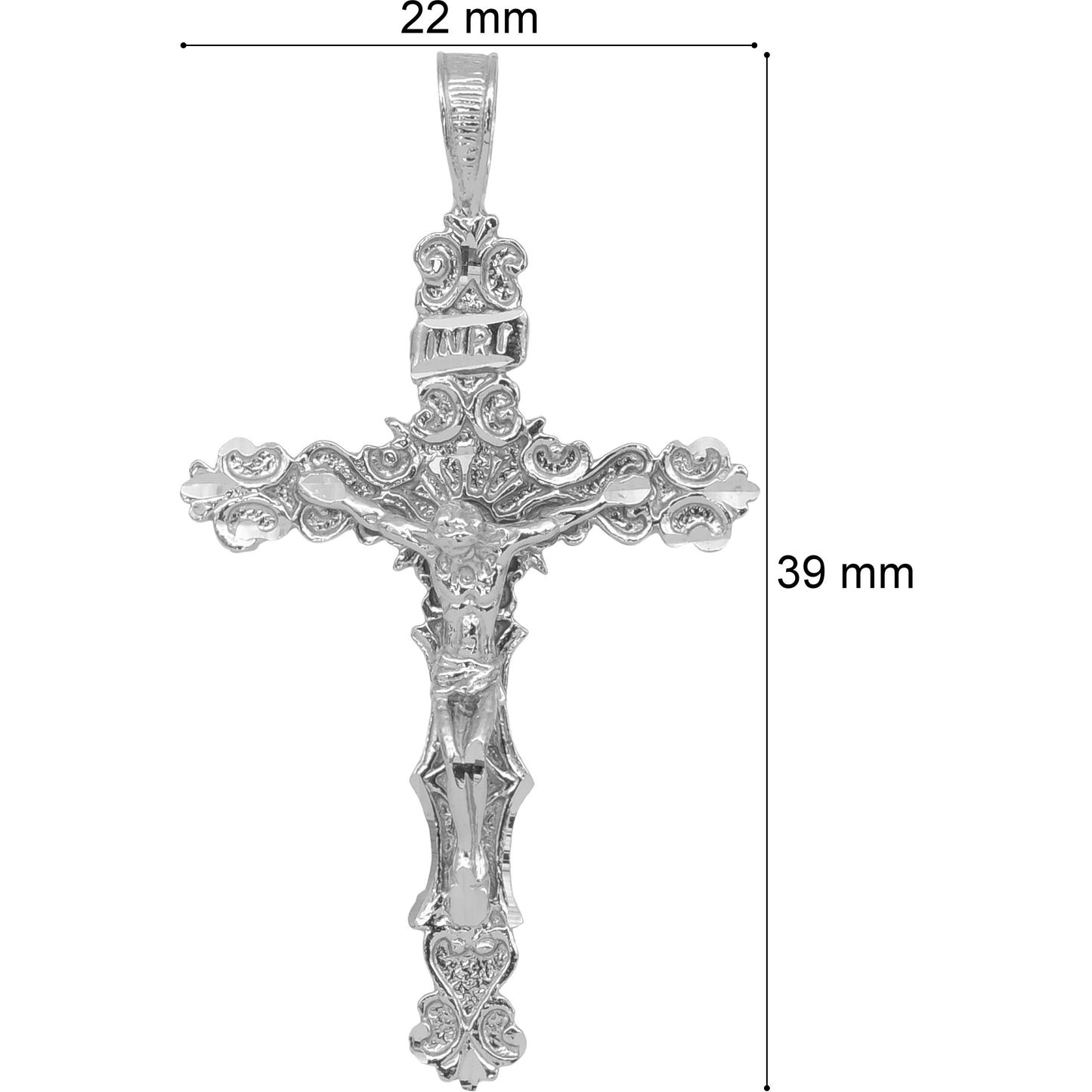 INRI Crucifix Charm 14K White Gold 39.5mm