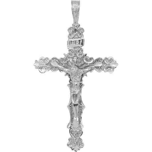 INRI Crucifix Charm 14K White Gold 39.5mm