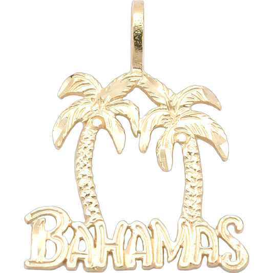 Bahamas Palm Trees Charm Diamond-Cut 14k Gold 21mm