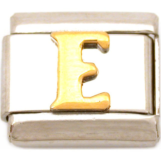 E Italian Charm Gold Plated Letter