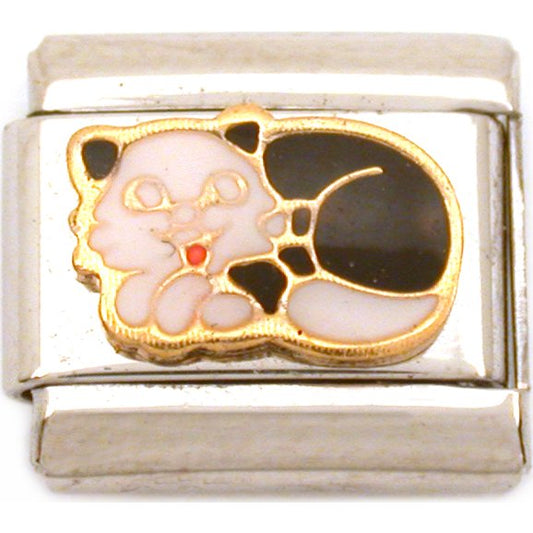 Sleeping Cat Italian Charm Enamel Bracelet Jewelry 9mm