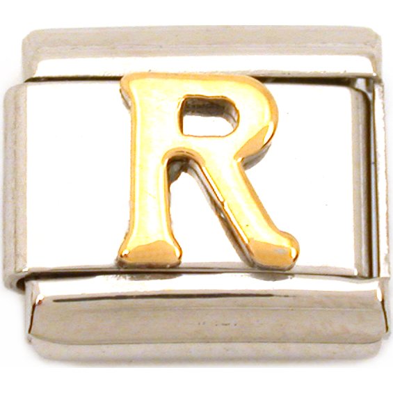 R Italian Charm Gold Plated Letter