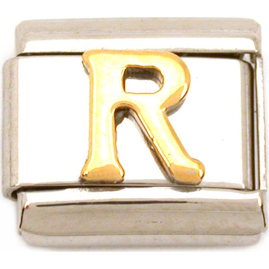 R Italian Charm Gold Plated Letter