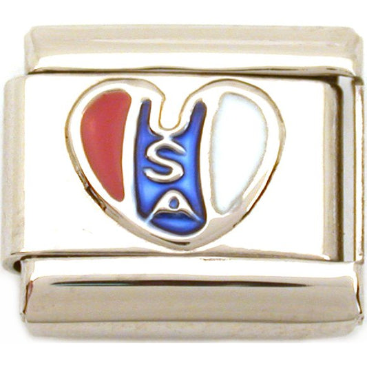 USA Heart Italian Charm Enamel Bracelet Jewelry 9mm