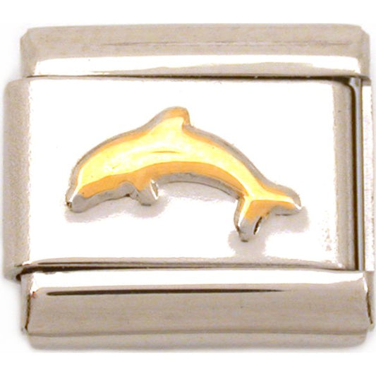 Dolphin Italian Charm Gold Plated Bracelet Jewelry 9mm
